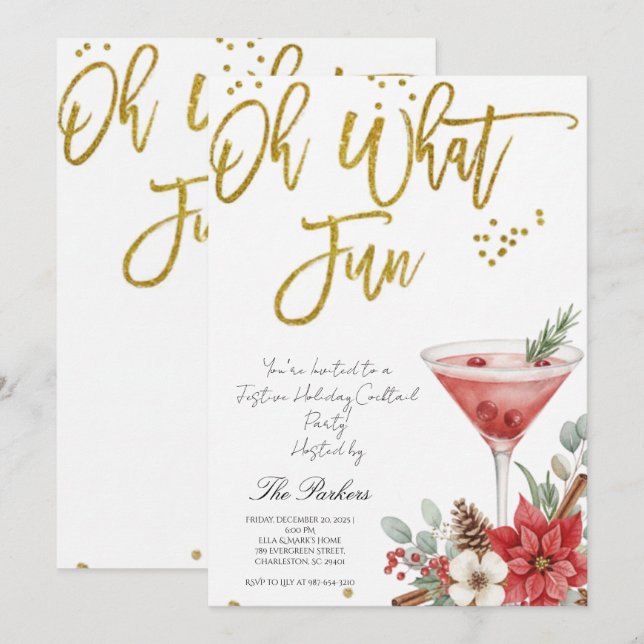 Oh What Fun Christmas Cocktail Party Invitation Einladung (Vorne/Hinten)