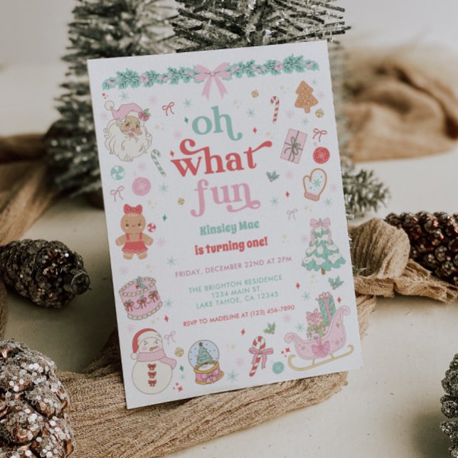 Oh What Fun Christmas First Birthday Invitation Einladung (Von Creator hochgeladen)