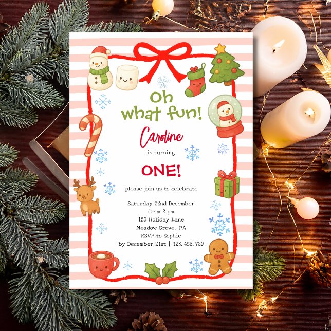 Oh what fun christmas kids birthday einladung (Von Creator hochgeladen)