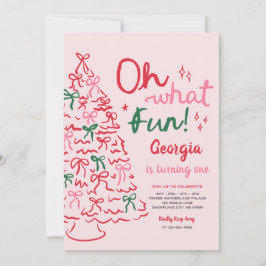 Oh What Fun Coquette Bow Christmas Tree Birthday Einladung