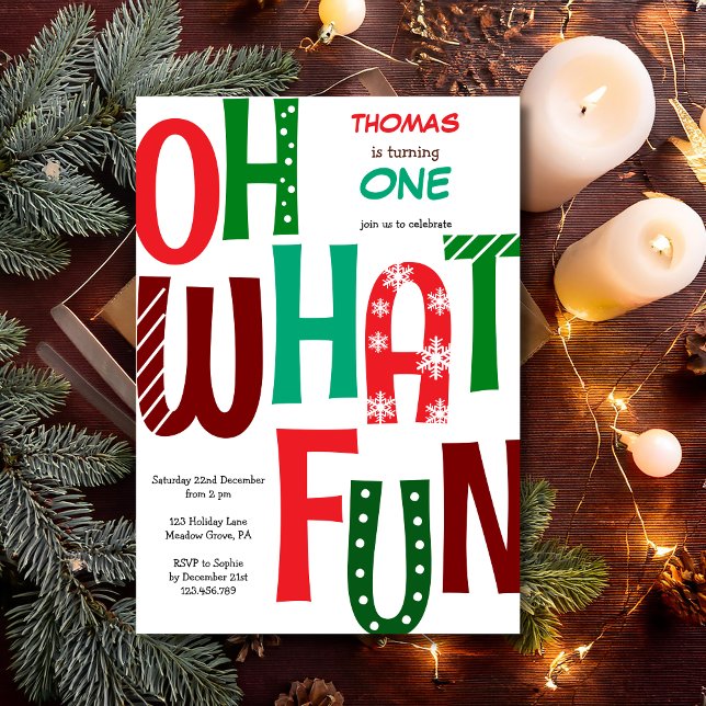 Oh what fun first birthday einladung (Von Creator hochgeladen)