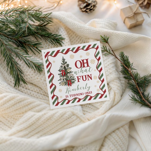 Oh What Fun First Birthday Napkin Serviette (Von Creator hochgeladen)