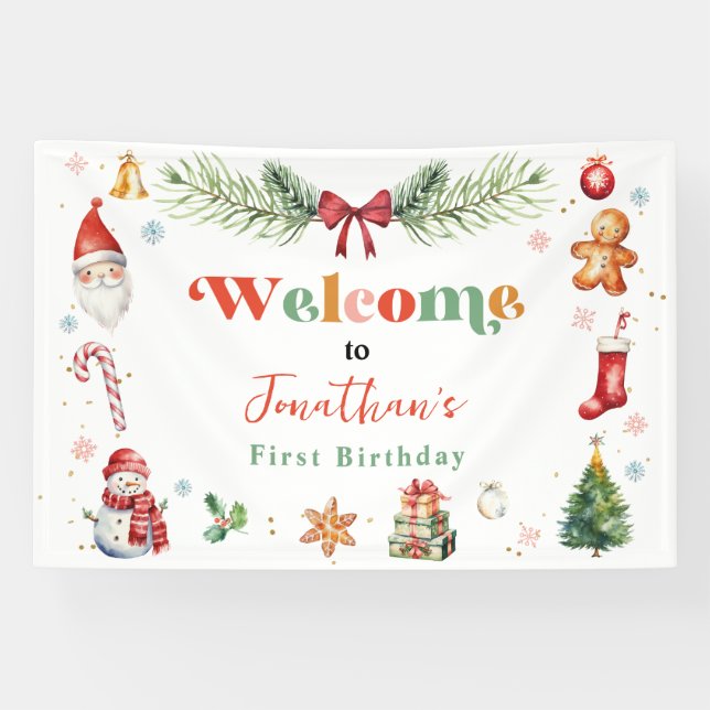 Oh What Fun First Christmas Birthday Party Welcome Banner (Horizontal)