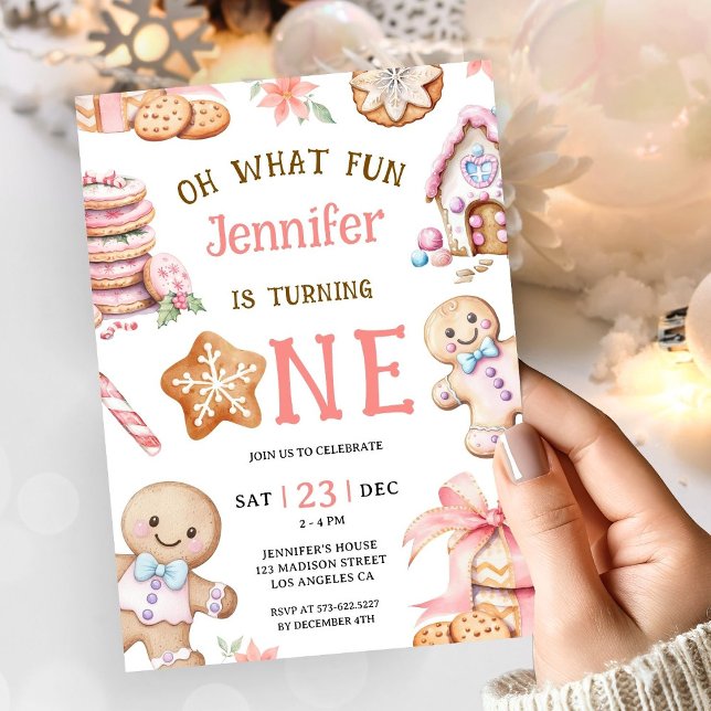 Oh What Fun | Gingerbread 1st Birthday Girl Einladung (Von Creator hochgeladen)