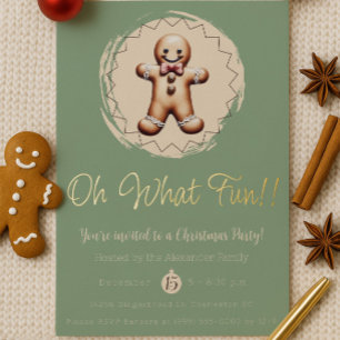 Oh What Fun Gingerbread Man Holiday Party Green Folieneinladung