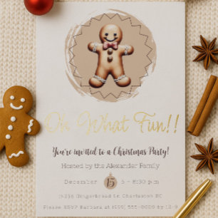 Oh What Fun Gingerbread Man Holiday Party   Weiß Folieneinladung