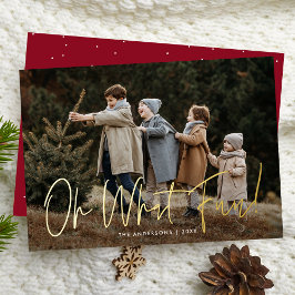 Oh What Fun Handgeschriebenes Script Burgundy Foto Folien Feiertagskarte