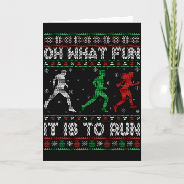 Oh What Fun Is It To Run Ugly Christmas Sweater Ru Karte (Vorderseite)