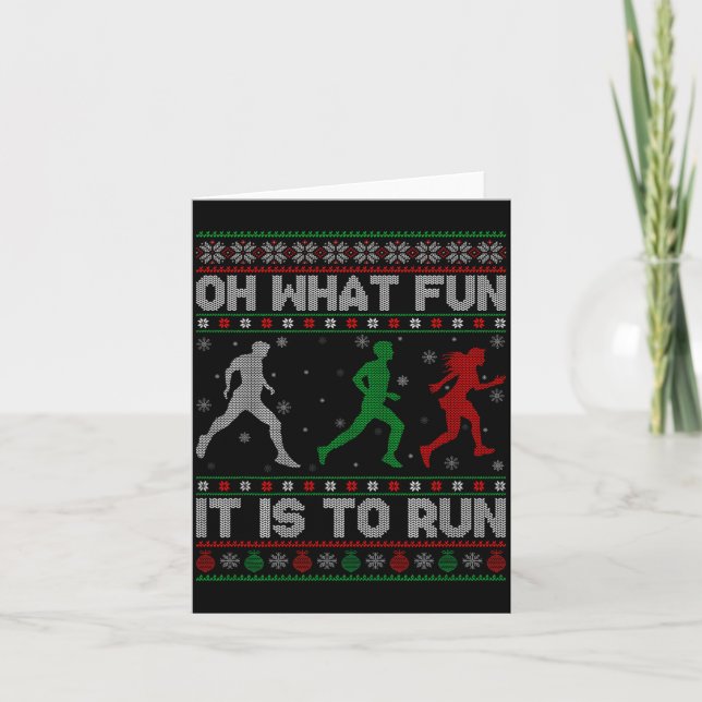 Oh What Fun Is It To Run Ugly Christmas Sweater Ru Karte (Vorderseite)