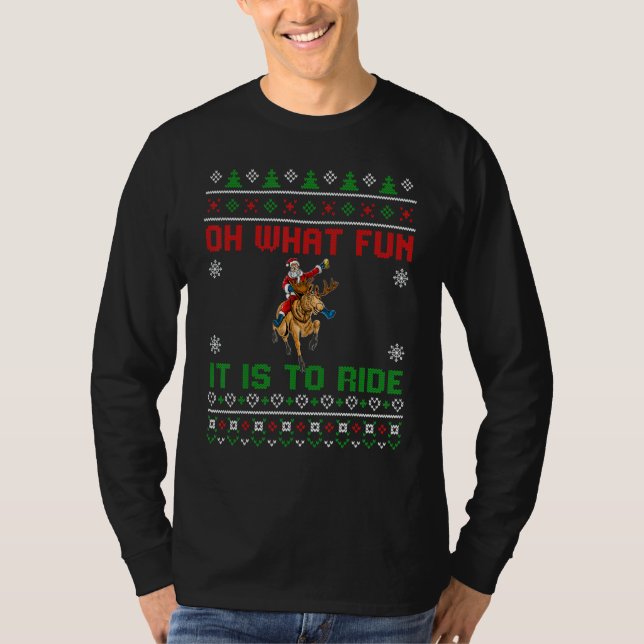 Oh What Fun It Is To Ride Deer Beer Santa Christma T-Shirt (Vorderseite)