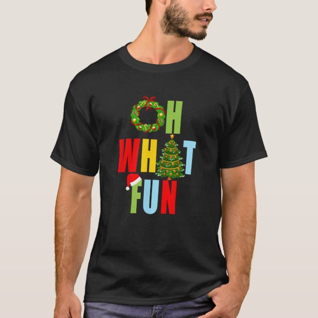 Oh What Fun Merry Christmas Santa Hat  T-Shirt (Vorderseite)