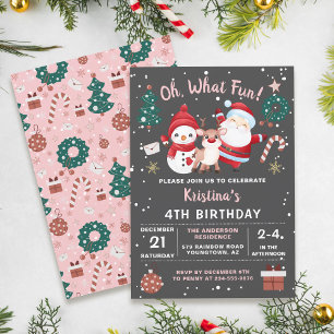 Oh What Fun Pink Black Christmas Birthday Party Einladung