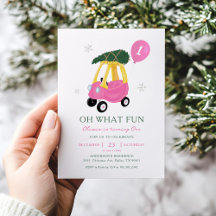 Oh What Fun Pink Car Girl 1st Birthday Invitation