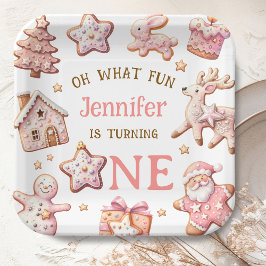 Oh What Fun Pink Cookies Christmas 1st Birthday Pappteller