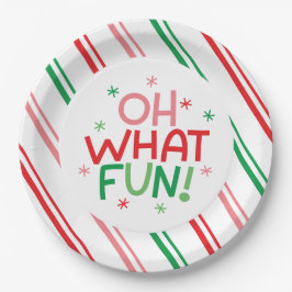 Oh What Fun Red Green Pink Christmas Paper Plate Pappteller