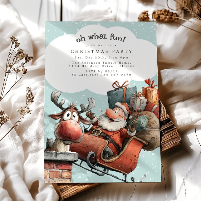 Oh What Fun Santa And Rudolph Christmas Party Einladung (Von Creator hochgeladen)