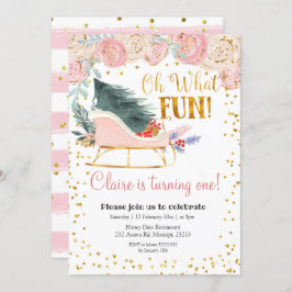 Oh What Fun Sleigh Girl Einladung zum ersten Gebur