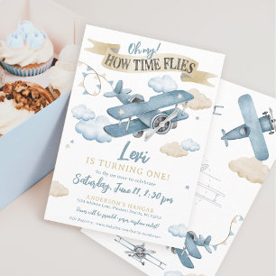 Oh, wie die Zeit fliegt Flugzeug Junge 1. Geburtst Einladung