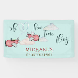 Oh, wie die Zeit fliegt Retro Flugzeug Junge Gebur Banner