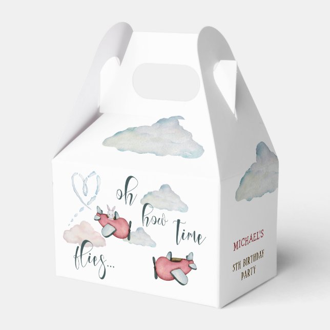 Oh, wie die Zeit fliegt Retro Flugzeug Junge Gebur Geschenkschachtel (Vorderseite)