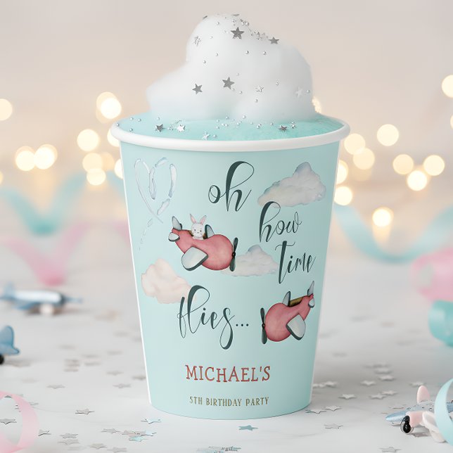 Oh, wie die Zeit fliegt Retro Flugzeug Junge Gebur Pappbecher (Von Creator hochgeladen)