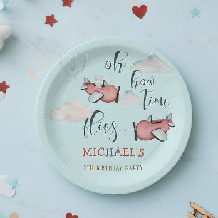Oh, wie die Zeit fliegt Retro Flugzeug Junge Gebur Pappteller