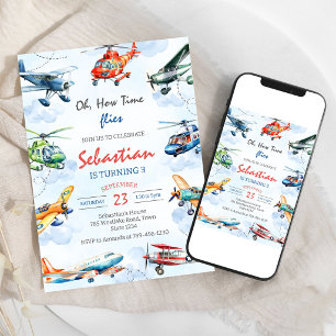 Oh, wie die Zeit vergeht Flugzeugpilot Kinder Gebu Einladung