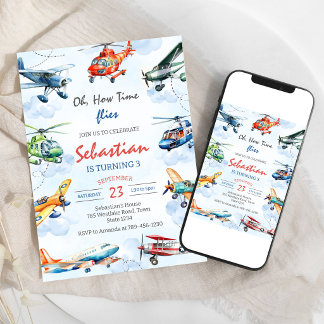 Oh, wie die Zeit vergeht Flugzeugpilot Kinder Gebu Einladung