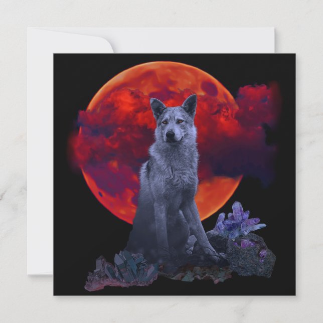 Oh Wolf Moon | Goth Wolf Card (Vorderseite)