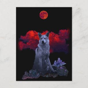 Oh Wolf Moon   Goth Wolf Postcard Postkarte