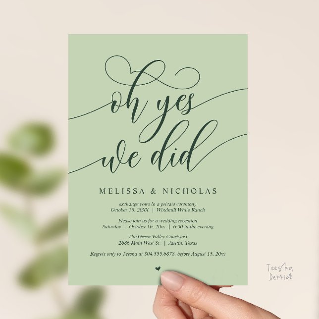 Oh Yes We Did Modern Script Elopement Announcement Einladung (Oh Yes We Did Modern Script Elopement Announcement Card in Forest Green Eucalyptus )