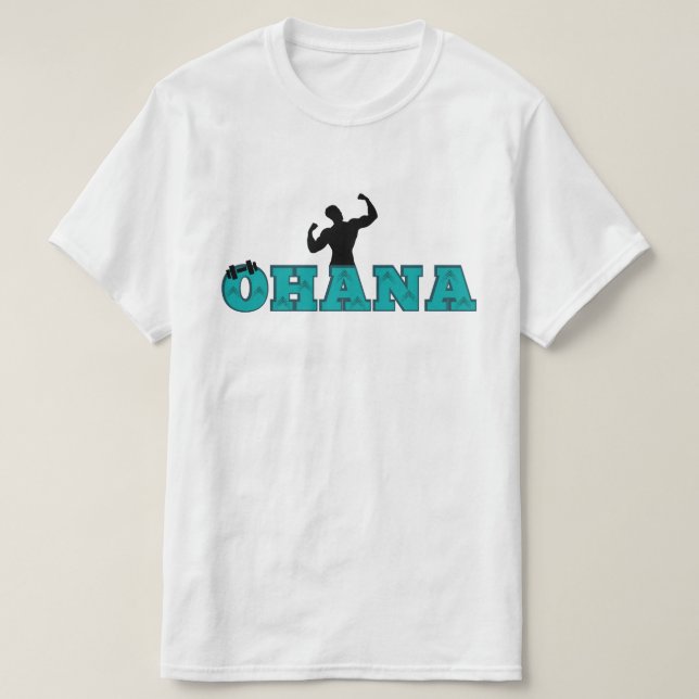 ohana-Gymnastikprojekt mit blauem Text und Rock T-Shirt (Design vorne)