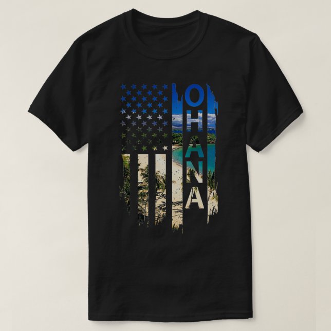 Ohana hawaii Summer Sunset American Flag Patriotic T-Shirt (Design vorne)