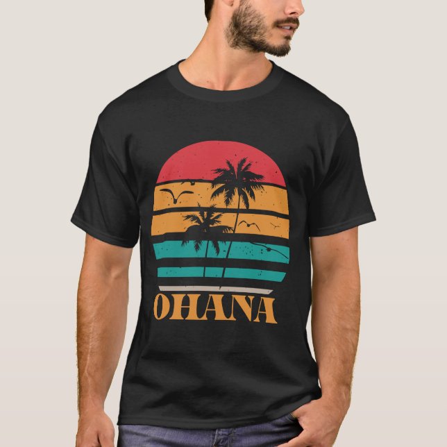 Ohana Retro 1970er Stil Tropical Sunset Graphic T-Shirt (Vorderseite)