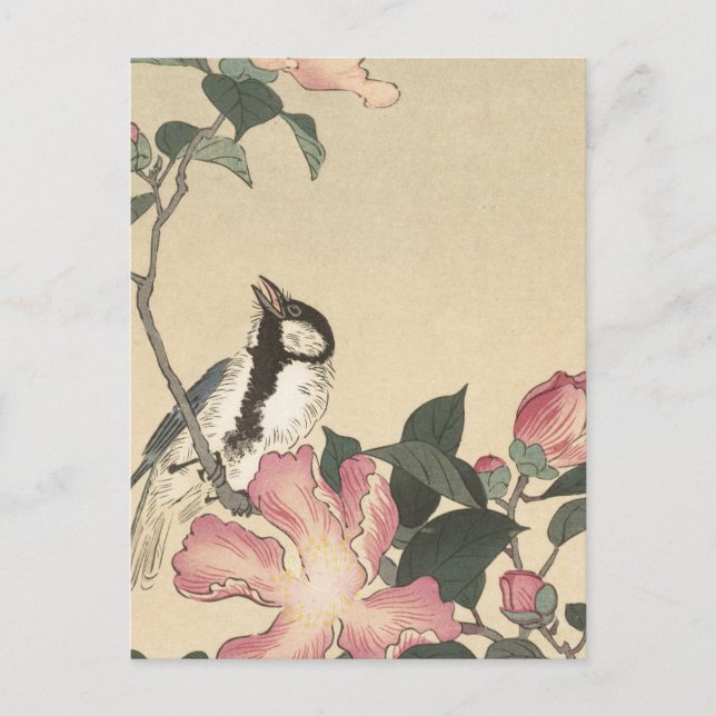 Ohara Koson, Bird and Pink Blume - Japanisch Postkarte (Vorderseite)