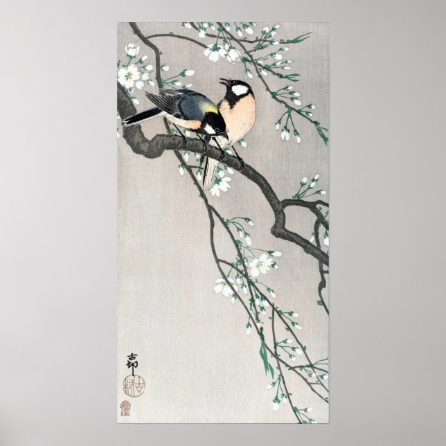 Ohara Koson Birds auf der Zweigstelle Cherry Poster (Vorne)