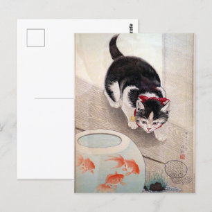 Ohara Koson Cat & Goldfish Bowl Japanische Malerei Postkarte
