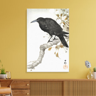 Ohara Koson Krähe auf einem Kirschblütenzweig Kuns Leinwanddruck