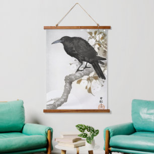 Ohara Koson Krähe auf Kirschblütenzweig Kunst Wandteppich Mit Holzrahmen