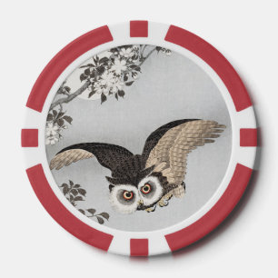 Ohara Koson Scops Owl Cherry Blossoms & Moon Pokerchips
