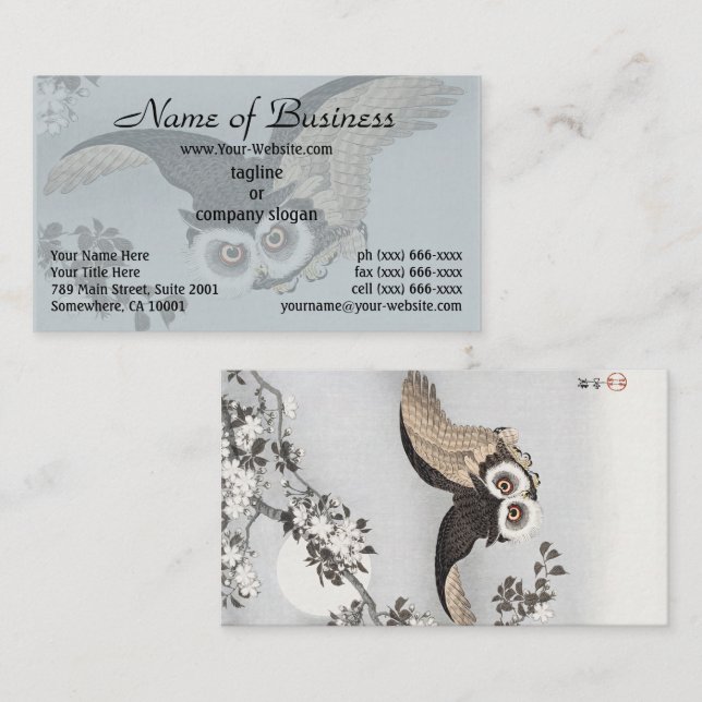 Ohara Koson Scops Owl Cherry Blossoms & Moon Visitenkarte (Vorne/Hinten)