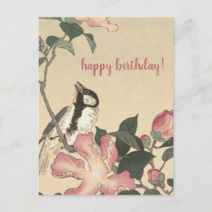 Ohara Koson, Vogel und rosa Blüten - Geburtstag Postkarte