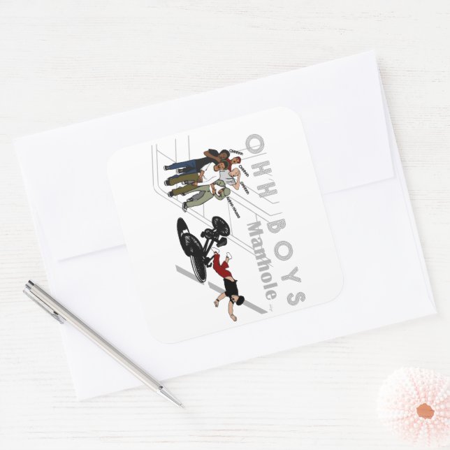 OHH BOYS - Der Mensch auf dem Fahrrad trifft eine  Quadratischer Aufkleber (Umschlag)