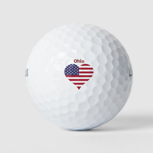 Ohio American Flag Herz Golfball (Vorderseite)