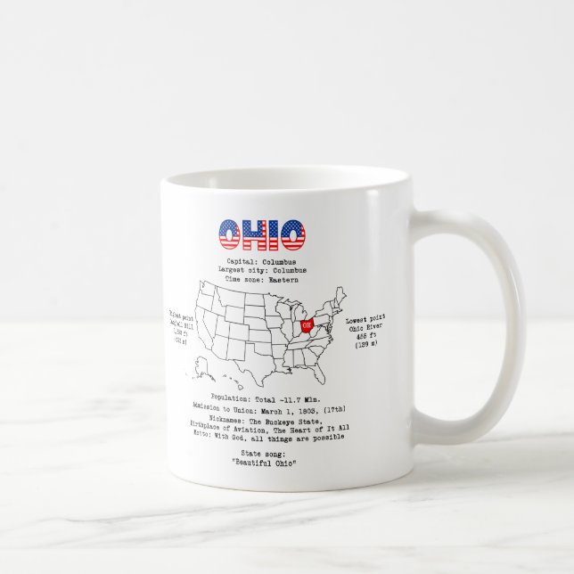 Ohio American Staat auf einer Karte und nützliche  Kaffeetasse (Rechts)