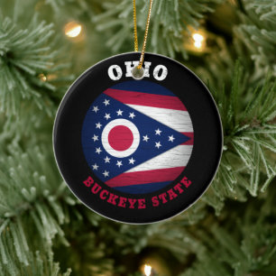 OHIO BUCKEYE STAAT FLAG KERAMIK ORNAMENT