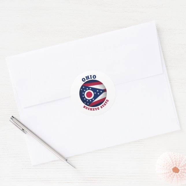 OHIO BUCKEYE STAAT FLAG RUNDER AUFKLEBER (Umschlag)