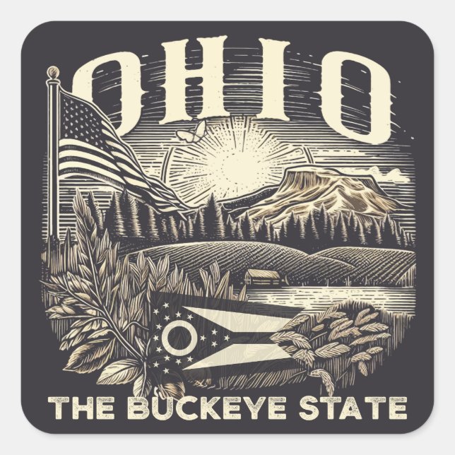 Ohio Der Buckeye-Staat Quadratischer Aufkleber (Vorderseite)