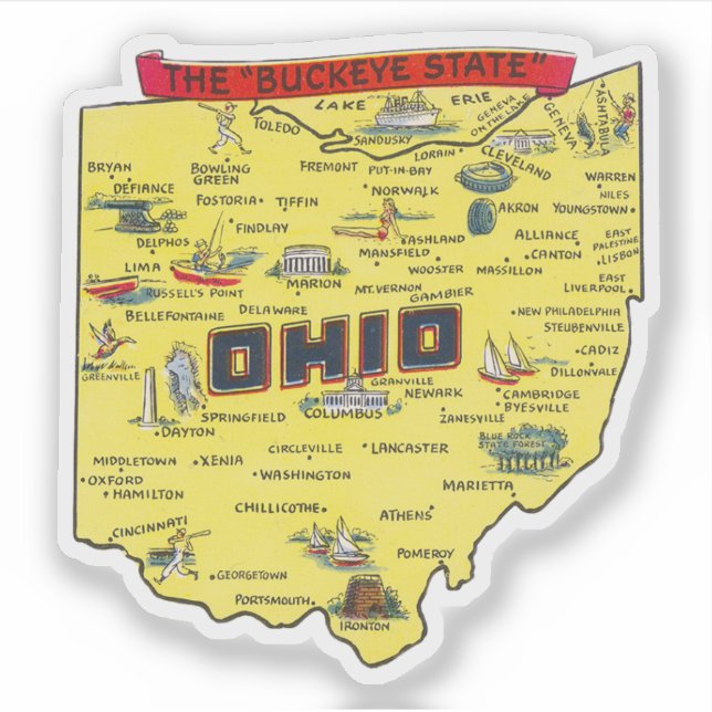 Ohio Der Buckeye Staat Vintage Karte Aufkleber (Vorderseite)