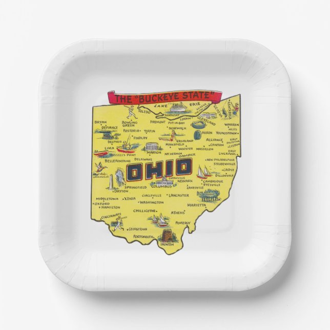 Ohio Der Buckeye Staat Vintage Karte Pappteller (Vorderseite)